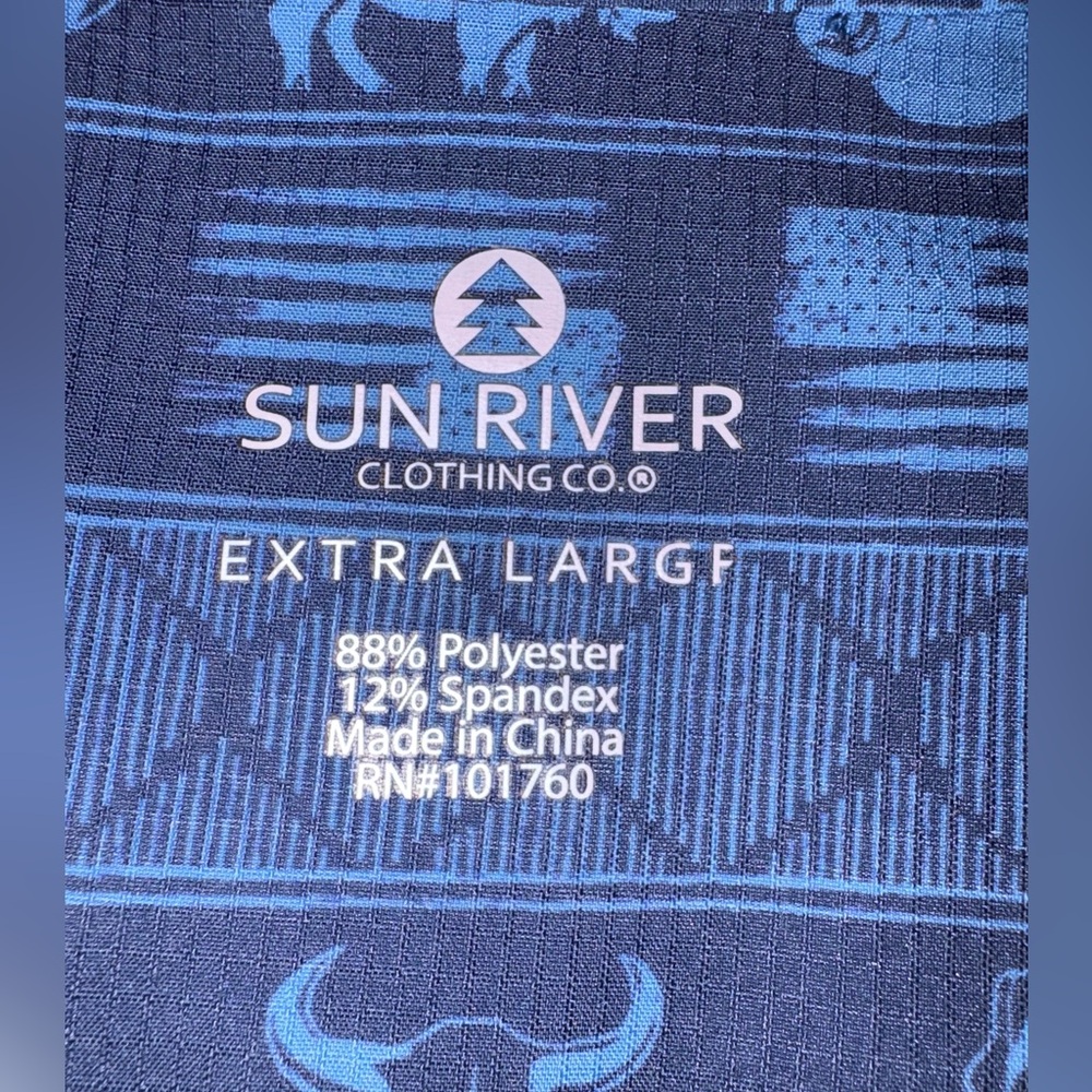 Sun River Clothing Co XL Button-Up Shirt Blue Western Buffalo Print Short Sleeve - Picture 5 of 10